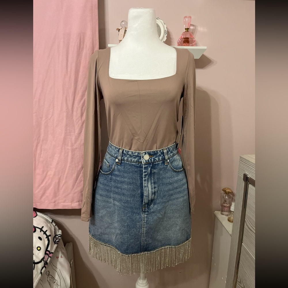 Blank NYC Denim Skirt with rhinestones